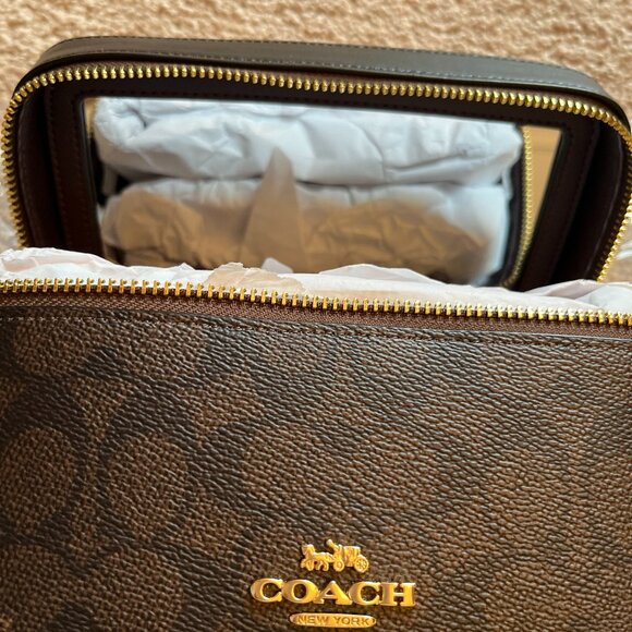 NWT Coach Top-Handle Cosmetic Bag/Case In Signature Canvas & Leather - Picture 11 of 16